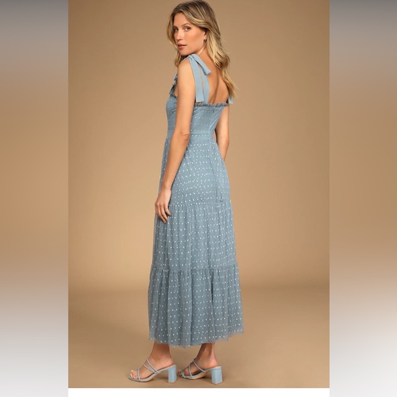 Lulus tie strap Swiss dot midi dress - Picture 2 of 5